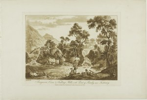 Pengeran Corn and Fulling Mills, com Pont y Pandy, perto de Ffestiniog de Paul Sandby