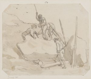 Quarrymen (lápis, escova e lavagem cinza no papel) de Paul Sandby