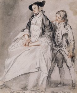 Estudo da Sra. Mercier sentada em uma cadeira, e seu filho mais novo, Henry Mercier, de pé atrás dela, de Paul Sandby