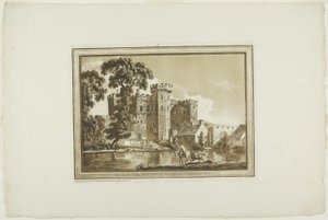 O portão sul do castelo de Cardiff em Glamorgan Shire, de Twelve Views in Aquatint de desenhos feitos no local em South Wales de Paul Sandby