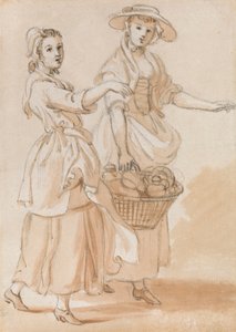 Duas raparigas carregando um cesto de Paul Sandby