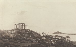 Vistas no Levante: Templo arruinado na colina em Suninum com vista para as ilhas de Paul Sandby