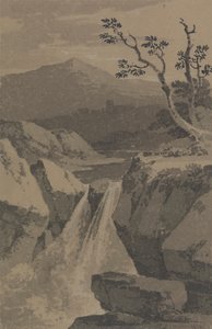 Queda de água e Montanhas Distantes de Paul Sandby Munn