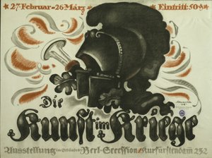 Cartaz publicitário de uma exposição de "Arte em Guerra".