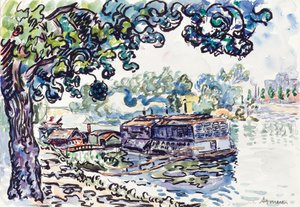 Asnières, c.1900-05 (w - c, pincel e tinta preta sobre lápis no papel) de Paul Signac