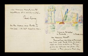Carta de autógrafos para Claude Monet, 21 de julho de 1920 de Paul Signac
