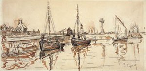 Navios à vela no porto de Barfleur de Paul Signac