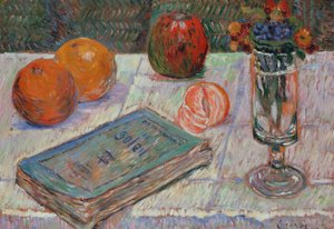 Natureza-morta com um livro e laranjas de Paul Signac