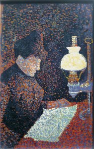 Mulher debaixo da lâmpada - óleo sobre tela de Paul Signac