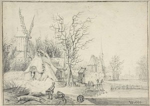 Aldeia com Moinho de Vento e Igreja de Paul Theodor van Brussel