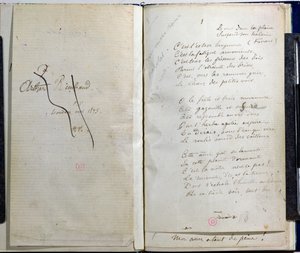 Páginas manuscritas de &39;Romances Sans Paroles&39; com dedicação riscada a Arthur Rimbaud, 1873