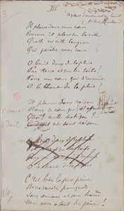 &39;Chora no meu coração, como chove na cidade ...&39;, poema manuscrito de &39;Romances Without Words&39;, 1873 (caneta e tinta no papel)