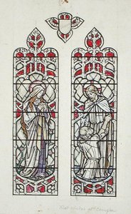Desenhos de janelas retratando Santa Maria Madalena e Cristo com São Pedro para a Igreja Paroquial de Claverton de Paul Vincent Woodroffe