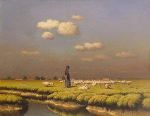 Paisagem com Goose Girl (óleo sobre tela) de Paul Wilhelm Keller-Reutlingen