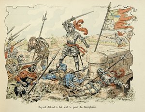 Ilustração retirada do livro "Histoire du chevalier Bayard", de Theodore Cahu, ilustrado por Paul De Semant (1855-1915): Bayard defende apenas a ponte de Garigliano 1504 de Paul de Semant