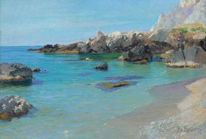 Na Costa de Capri (óleo sobre tela) de Paul von Spaun