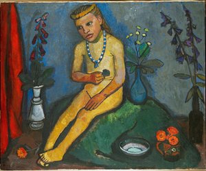 Rapariga nua sentada com flores (óleo sobre tela) de Paula Modersohn-Becker