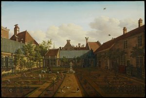 Vista, de, um, casa cidade, jardim, em, a, haia, 1775