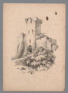 Vista de uma torre em ruínas com portão Estudos da paisagem por Paulus Lauters (título da série) Nouvelle suite de 40 études de paysages par P. Lauters (título da série)