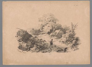 Paisagem com homem e cão numa estrada de campo
Estudos da paisagem por Paulus Lauters (título da série)
Nouvelle suite de 40 études de paysages par P. Lauters (título da série) de Paulus Lauters
