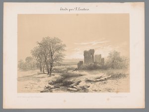 Paisagem com ruína Estudos de Paulus Lauters (título da série) Etude por P. Lauters (título da série no objeto)