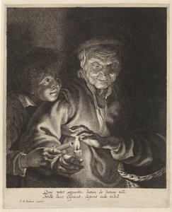 Mulher velha e rapaz com velas de Paulus Pontius