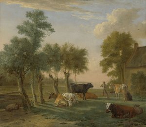 Vacas em um prado perto de uma fazenda, 1653
