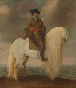 O Príncipe Maurits assistiu ao cavalo de guerra branco que lhe foi apresentado após a sua vitória em Nieuwpoort
