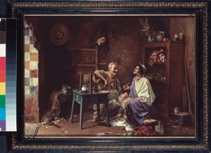 Atelier de masque (Oficina de Máscaras) - Peinture de Pavel Alexandrovich Svedomsky (Svedomski) (1849-1904), huile sur toile