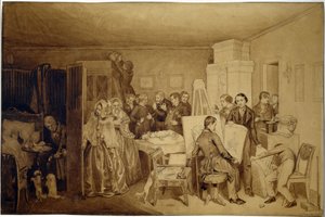 As consequências da morte de Fidelka - Obra de Pavel Andreyevich Fedotov (1815-1852), tinta da china e sépia sobre papel