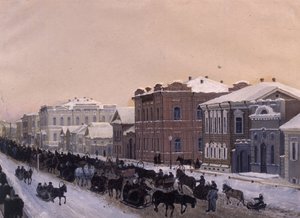 Tomsk, Rua Magistratskaya durante o Entrudo em 1897, 1897. de Pavel Mikhaylovich Kosharov