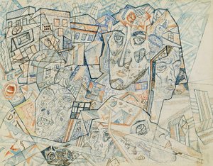 Faces in the City, c.1925 (aquarela e caneta e tinta no papel) de Pawel Nikolajewitsch Filonow