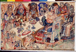"" A Festa dos Reis "" Aquarela e caneta por Pavel Nikolayevich Filonov (1883-1941) por volta de 1912 Museu Estatal Russo São Petersburgo de Pawel Nikolajewitsch Filonow