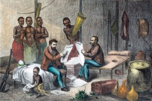 Livingstone e Stanley recebendo jornais na África Central, 1871-1873 de Pearson