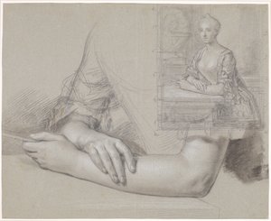 Rascunho para retrato de senhora. Assim como estudo de mãos e braços para o mesmo retrato.