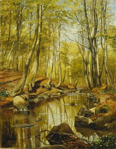 Uma paisagem de rio arborizado de Peder Monsted