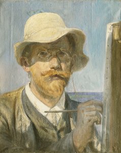 Um auto-retrato do artista, cabeça e ombros em seu cavalete,