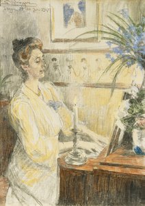 Retrato de Johanne Helene Louise Brodersen, ao piano, 1907