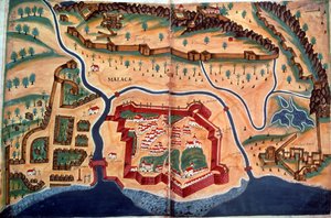 Sloane 197, ff.381v-382r: Plano da cidade de Malaca, do 