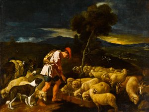 Jacob Watering Labans Ovelhas antes de ramos descascados, c.1612-1622