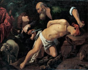 O Sacrifício de Isaac - Pintura de Pedro Orrente (1588-1645), óleo sobre tela, ca. 1615