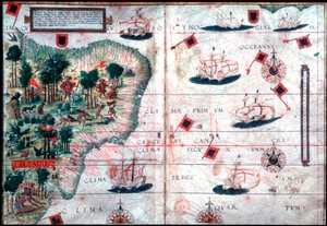 Mapa do Brasil pelos navegadores portugueses Pedro Reinel e Lopo Homen, c1525. de Pedro Reinel