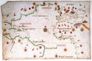 Carta portulana do Oceano Atlântico, Mediterrâneo e Mar Negro, c.1535 (velino, papel) de Pedro Reinel