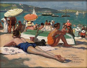 A l&39;Ami Bourgeois, St. Jean de Luz (óleo a bordo) de Pedro Ribera