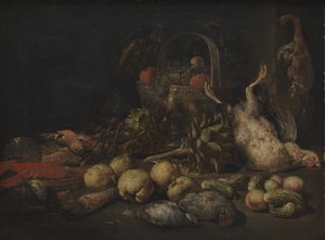 Natureza morta com frutas e pássaros de Peeter Gijsels