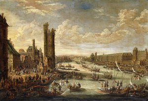 Uma vista de Paris olhando para o Louvre e o Tour de Nesle, 1671-77 de Peeter or Pieter Bout