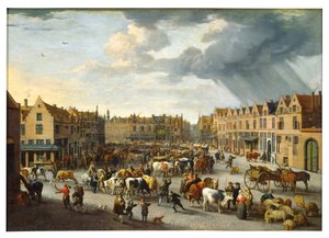 O Antigo Mercado do Boi em Antuérpia (óleo sobre tela) de Peeter van Bredael