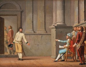 Engelbrekt Engelbrektsson (c. 1390-1436) antes de Eirik III (Eric da Pomerânia) (1382-1459) - Pintura de Pehr Hillestroem (1732-1816) de Pehr Hilleström