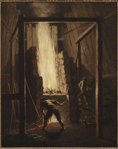 Interieur de la fonderei de cuivre a Falun (Suede) - Interior da Fundição de Cobre em Falun, por Hillestroem, Pehr (1732-1816). Óleo sobre tela