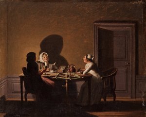 Leitura por Candlelight, par Hillestroem, Pehr (1732-1816). Óleo sobre tela, tamanho : 41,5x51,5, , Coleção privada de Pehr Hilleström